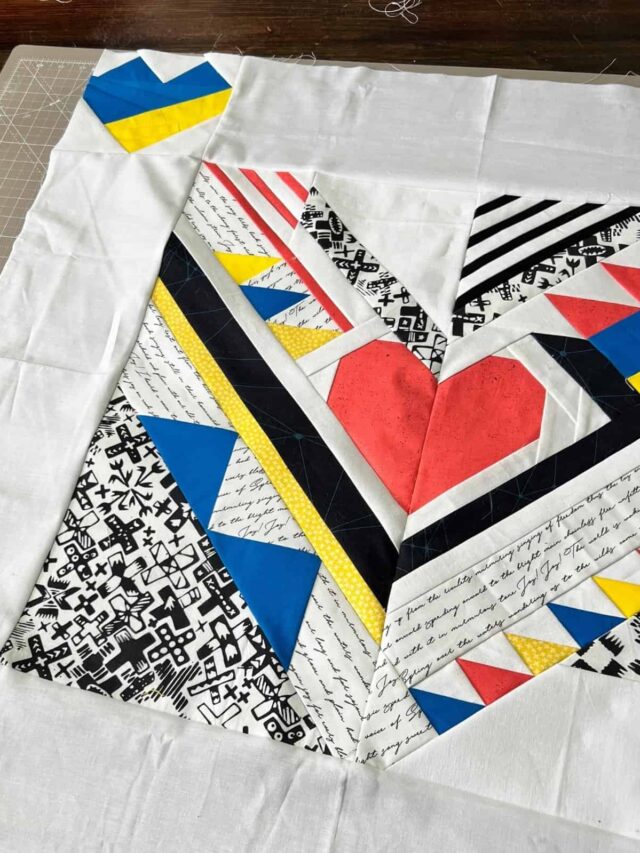 foundation paper pieced heart wall hanging for Ukraine