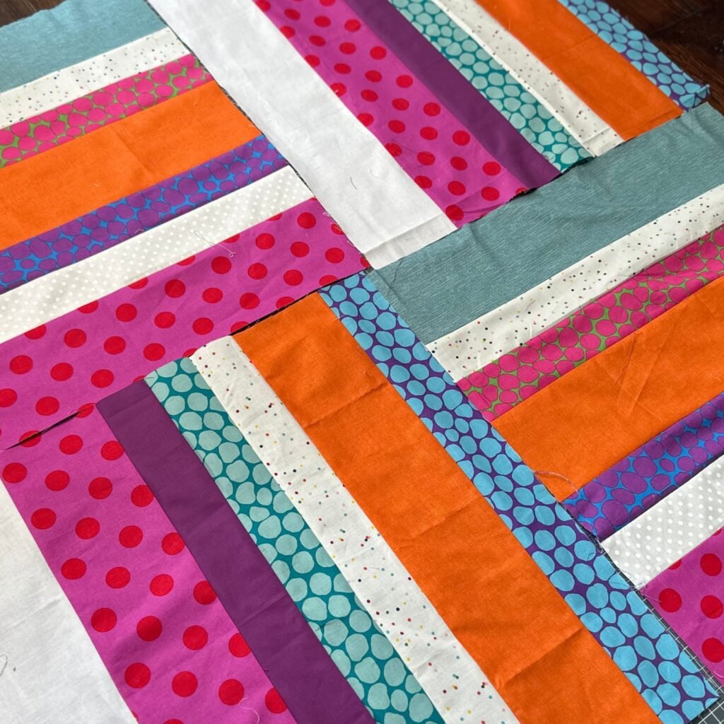 Big Scrappy Rail Fence Quilt Block (Variation) - Scrap Fabric Love