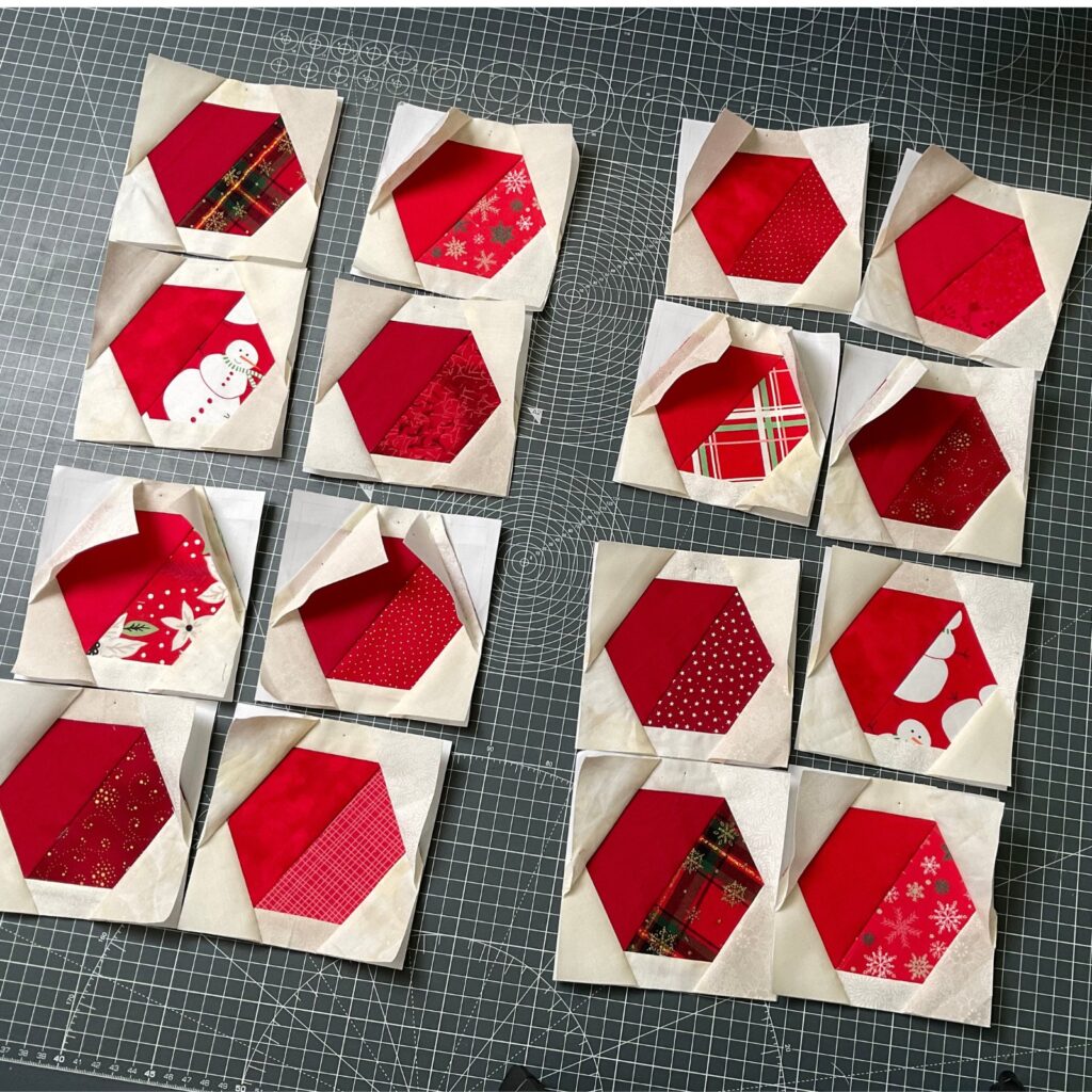 red hexagon quilt blocks