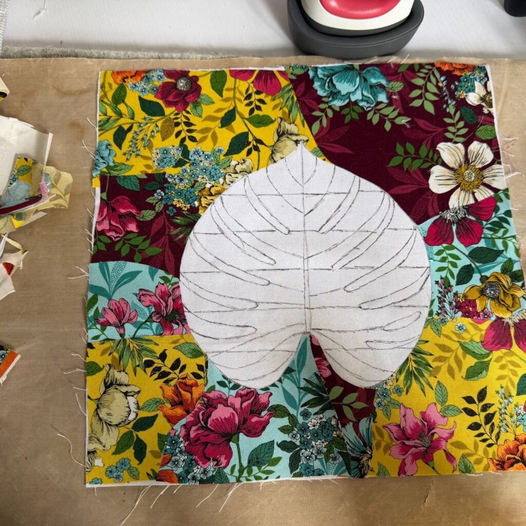 monstera collage quilt progress