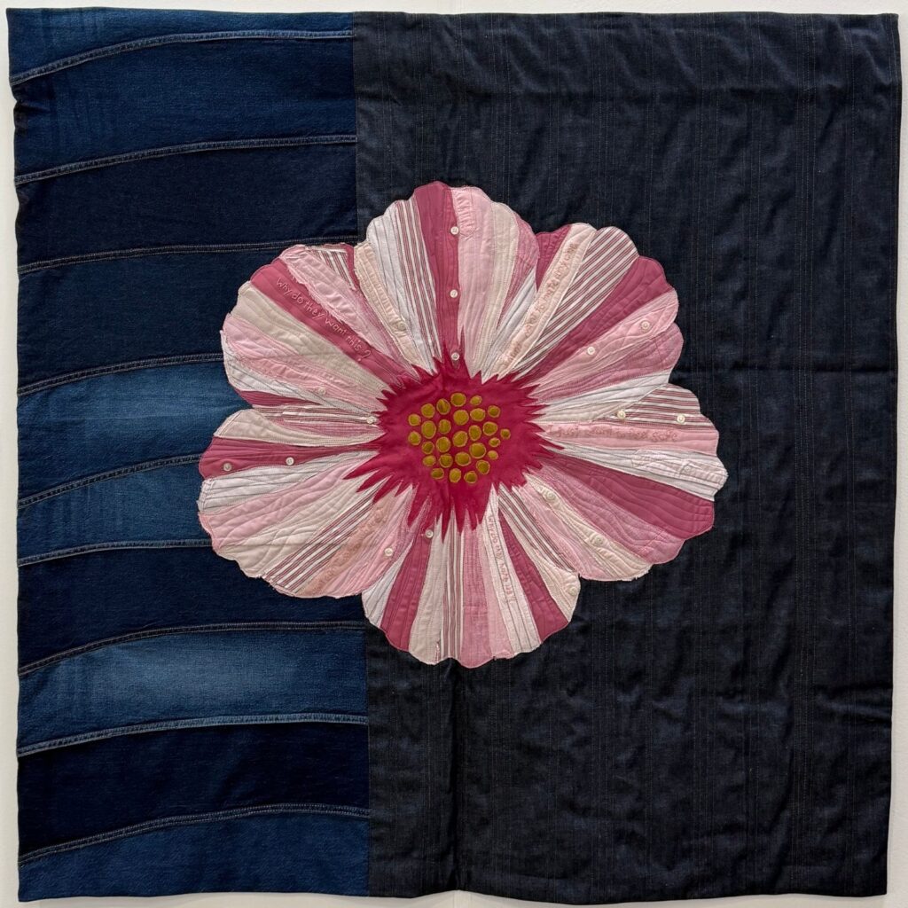 art quilt pink hibiscus
