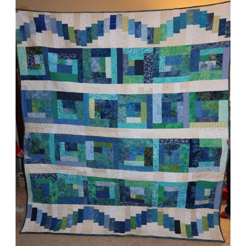 blue and green quilt