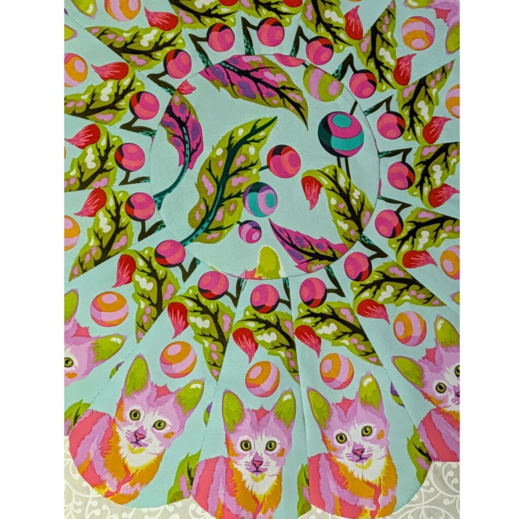 close up Tula pink dresden plate