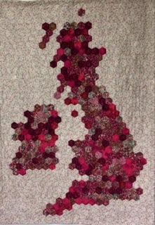 Kate Jackson pink hexie quilt